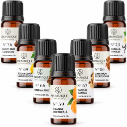 Kit 7 uleiuri aromo Esente Sarbatoare [Cuisoare+Lamaie+Pin+Portocala+Santal+Scortisoara+Vanilie] 10ml - AROMATIQUE