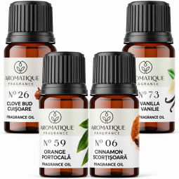Kit 4 uleiuri aromo Esente Sarbatoare [Cuisoare+Portocala+Scortisoara+Vanilie] 10ml - AROMATIQUE