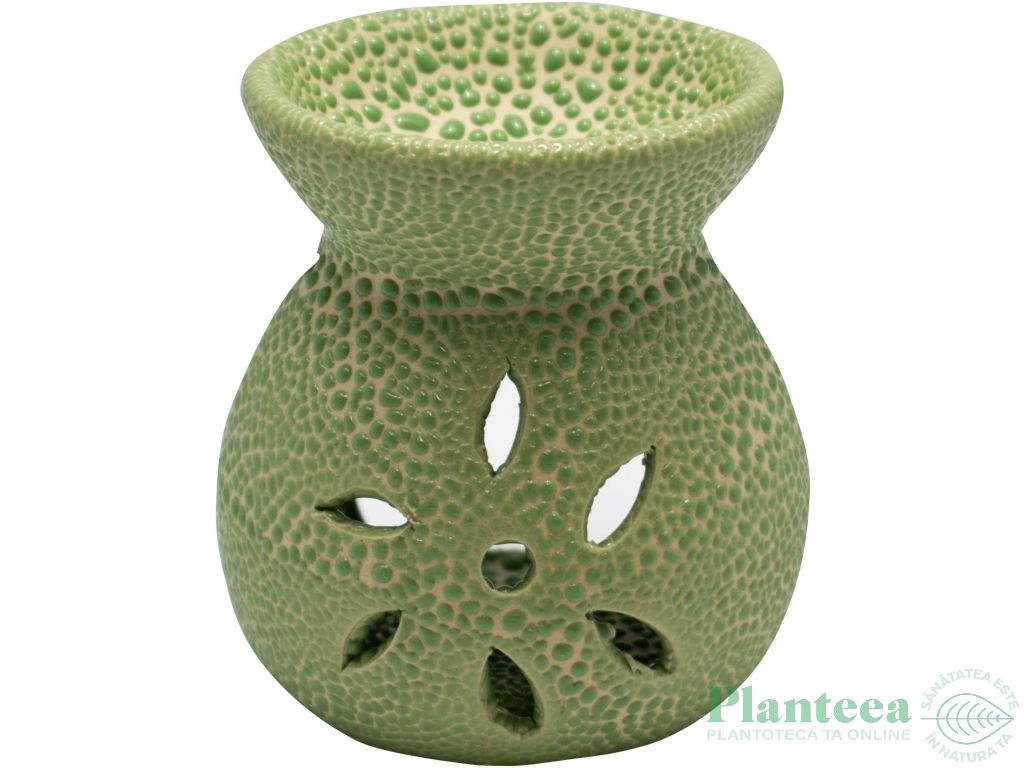 Vas ceramic aromatizor floare verde 1b - AROMA LAND