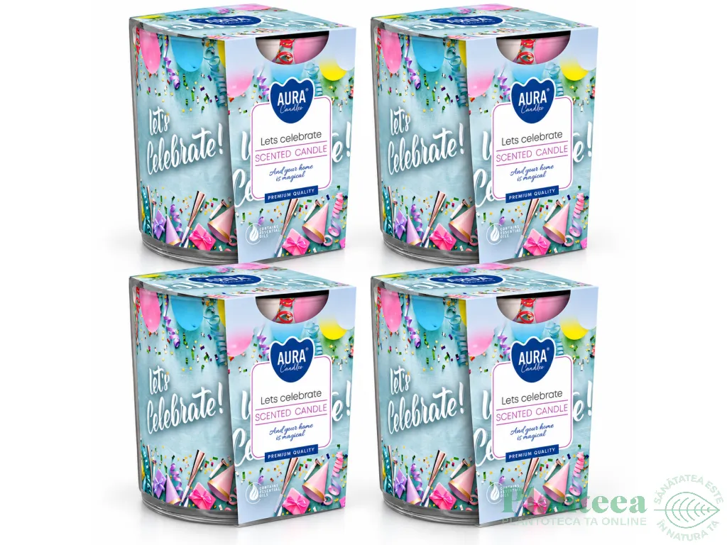 Set 4x Lumanari parfumate pahar imprimat 22h Let's celebrate 100g - AURA