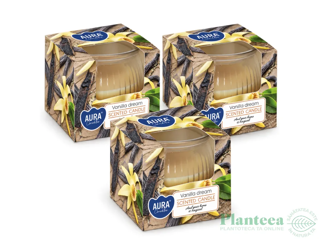Set 3x Lumanari parfumate pahar 18h Vanilla Dream 80g - AURA