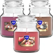 Kit 3x Lumanari parfumate borcan cu capac 28h Miresme Sarbatori 3tipuri 120g - AURA