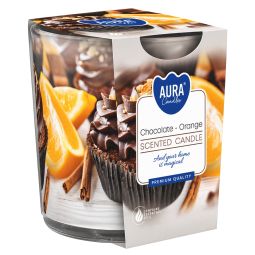 Lumanare parfumata pahar imprimat 22h ciocolata orange 100g - AURA