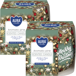 Set 2x Lumanari parfumate pahar imprimat 20h Merry Christmas 100g - AURA