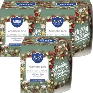 Set 3x Lumanari parfumate pahar imprimat 20h Merry Christmas 100g - AURA