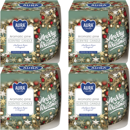 Set 4x Lumanari parfumate pahar imprimat 20h Merry Christmas 100g - AURA