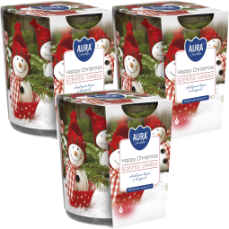 Set 3x Lumanari parfumate pahar imprimat 22h Happy Christmas 100g - AURA