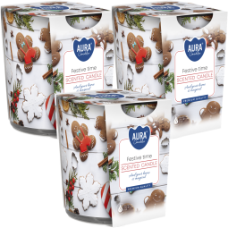Set 3x Lumanari parfumate pahar imprimat 22h Festive Time 100g - AURA