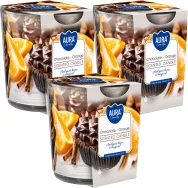 Set 3x Lumanari parfumate pahar imprimat 22h ciocolata orange 100g - AURA