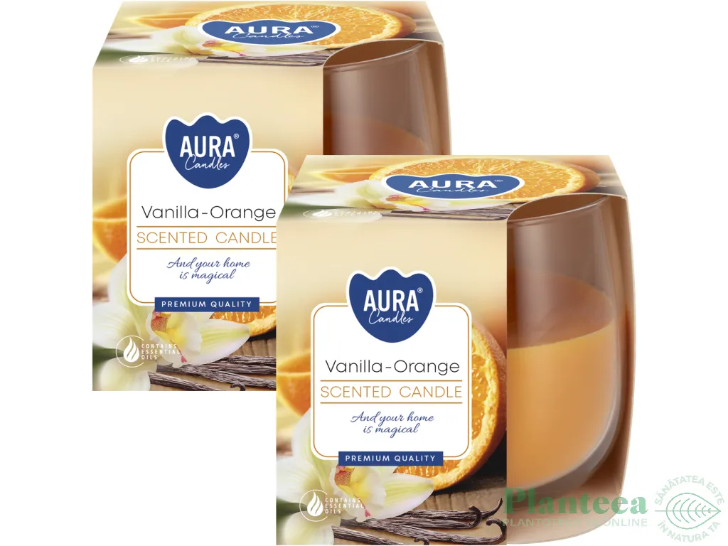 Set 2x Lumanari parfumate pahar 24h vanilie orange 130g - AURA
