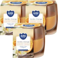 Set 3x Lumanari parfumate pahar 24h vanilie orange 130g - AURA