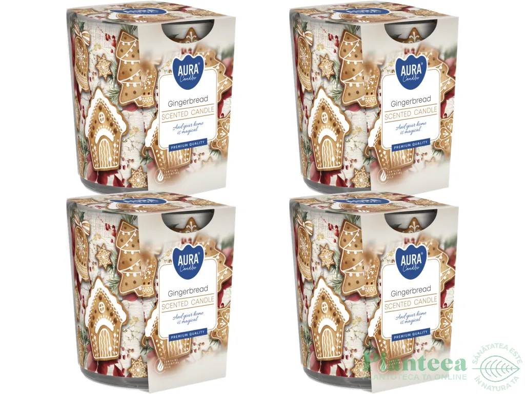 Set 4x Lumanari parfumate pahar imprimat 22h Turta dulce 100g - AURA