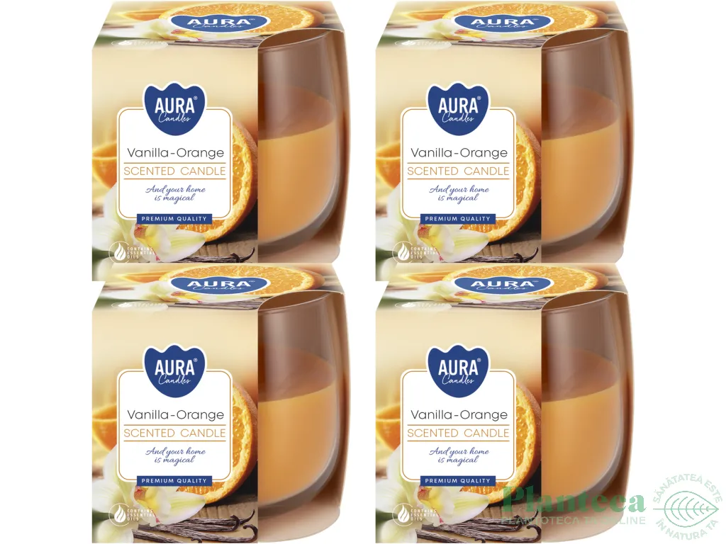 Set 4x Lumanari parfumate pahar 24h vanilie orange 130g - AURA