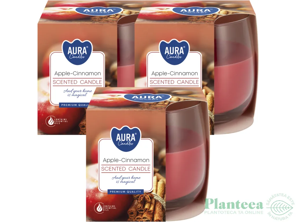 Set 3x Lumanari parfumate pahar 24h mar scortisoara 130g - AURA