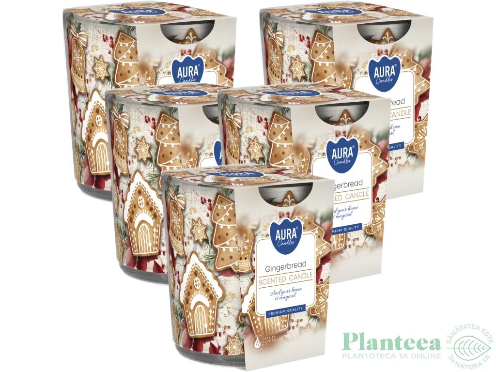 Set 5x Lumanari parfumate pahar imprimat 22h Turta dulce 100g - AURA