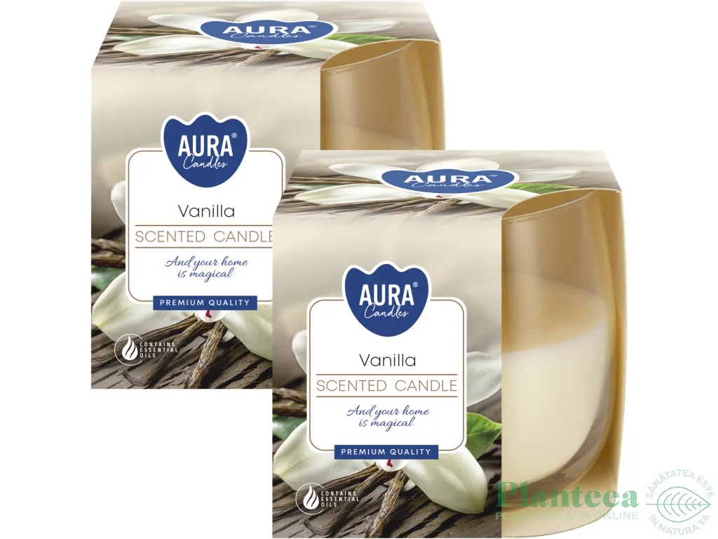 Set 2x Lumanari parfumate pahar 24h vanilie 130g - AURA