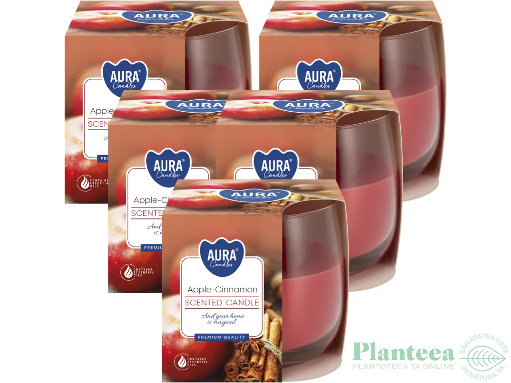 Set 5x Lumanari parfumate pahar 24h mar scortisoara 130g - AURA