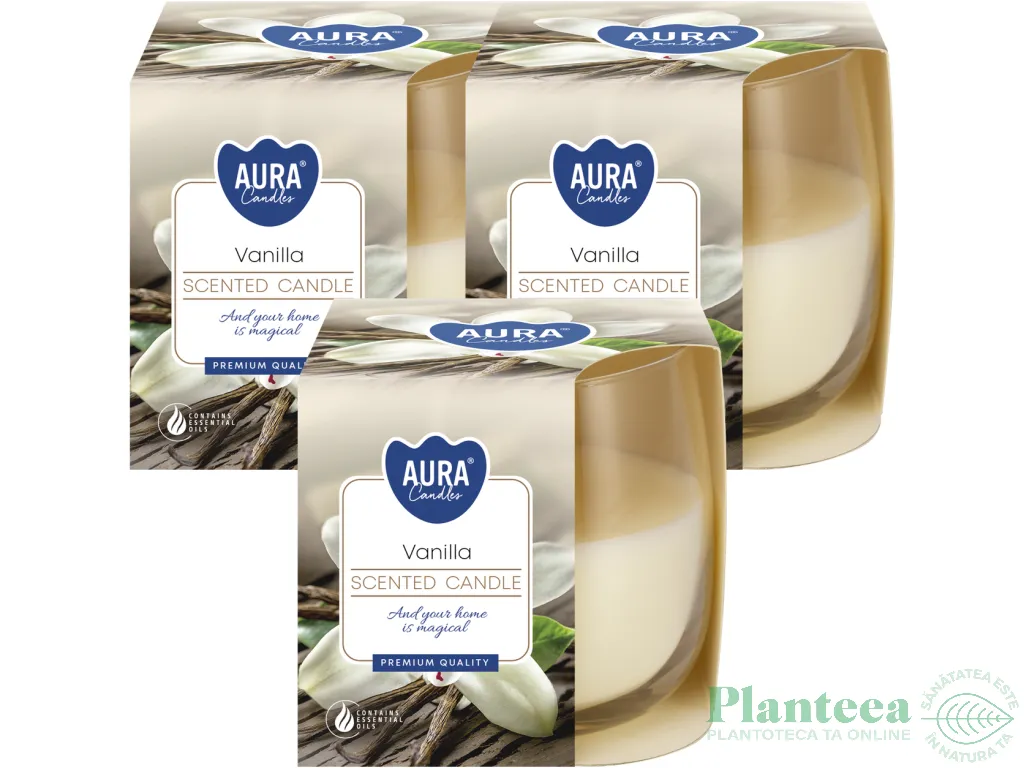 Set 3x Lumanari parfumate pahar 24h vanilie 130g - AURA