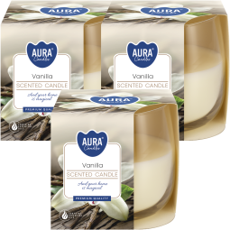 Set 3x Lumanari parfumate pahar 24h vanilie 130g - AURA