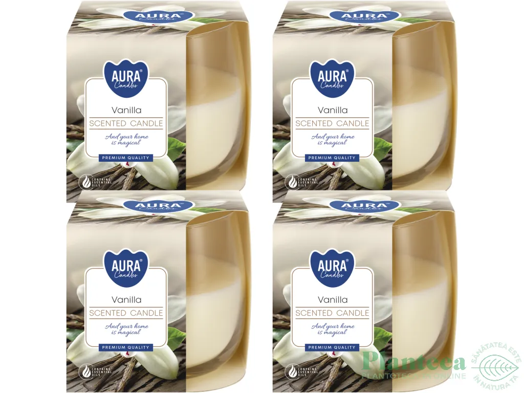 Set 4x Lumanari parfumate pahar 24h vanilie 130g - AURA
