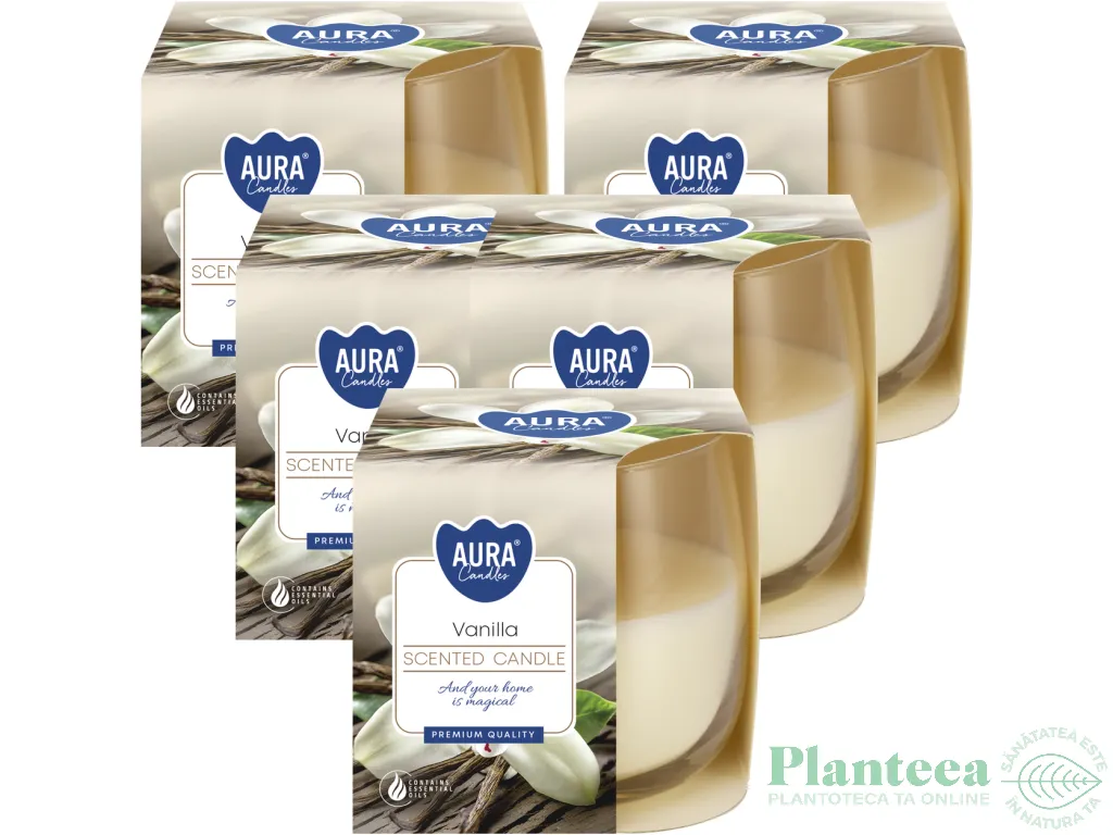 Set 5x Lumanari parfumate pahar 24h vanilie 130g - AURA