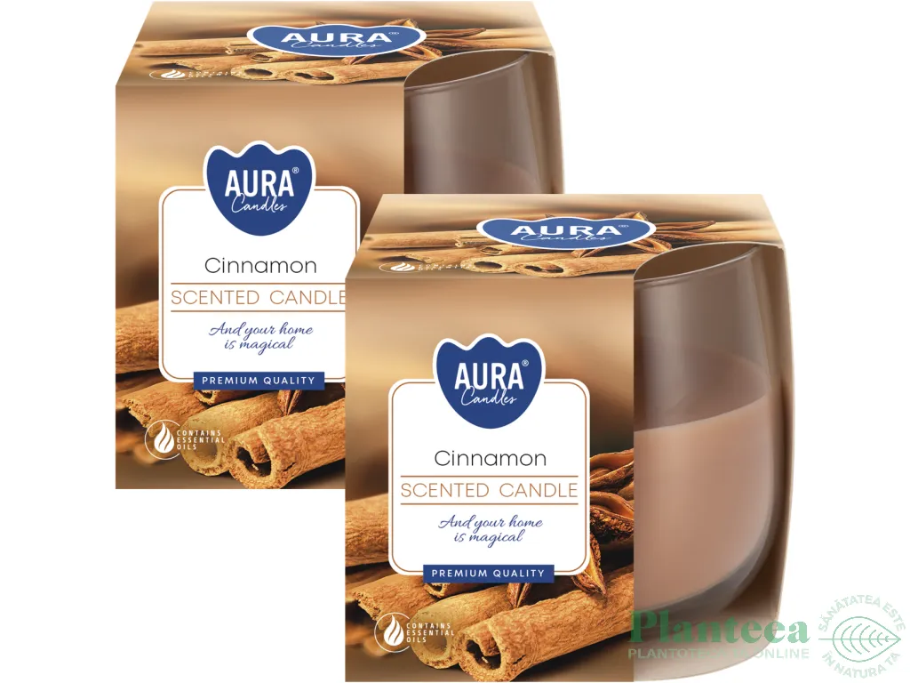 Set 2x Lumanari parfumate pahar 24h scortisoara 130g - AURA