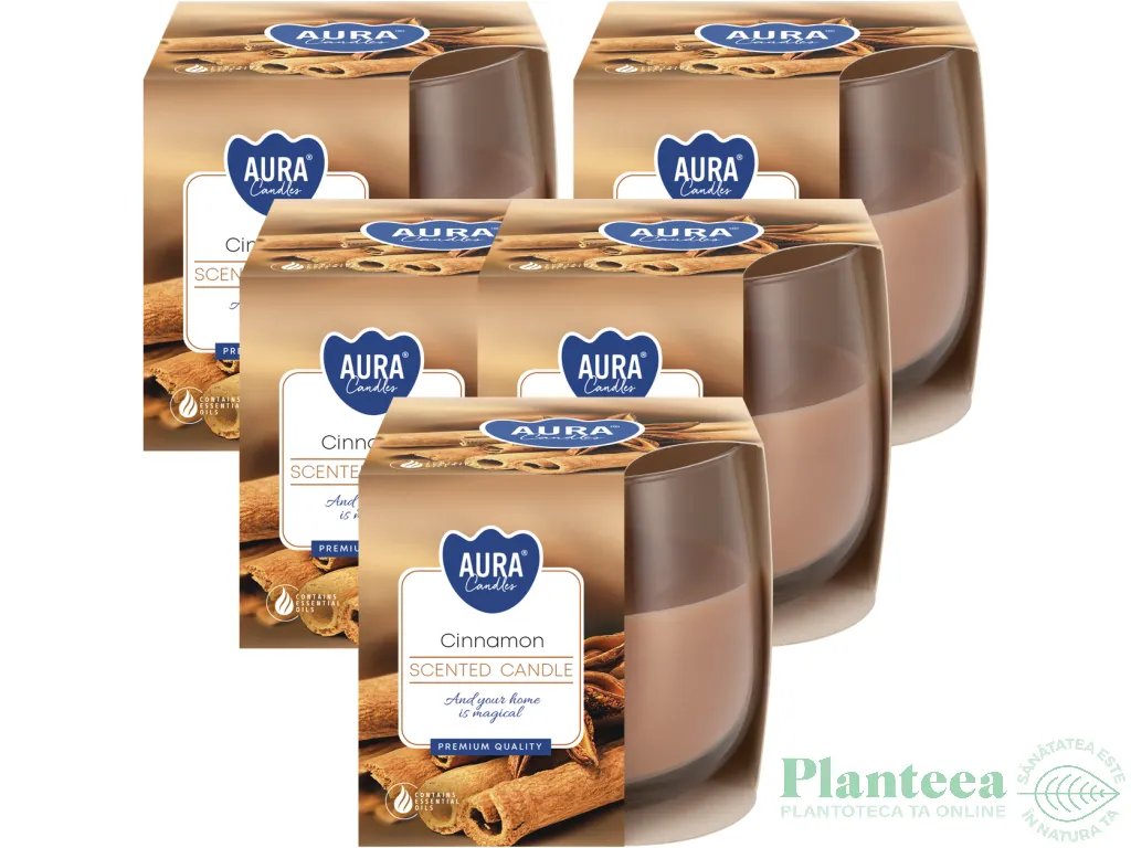 Set 5x Lumanari parfumate pahar 24h scortisoara 130g - AURA