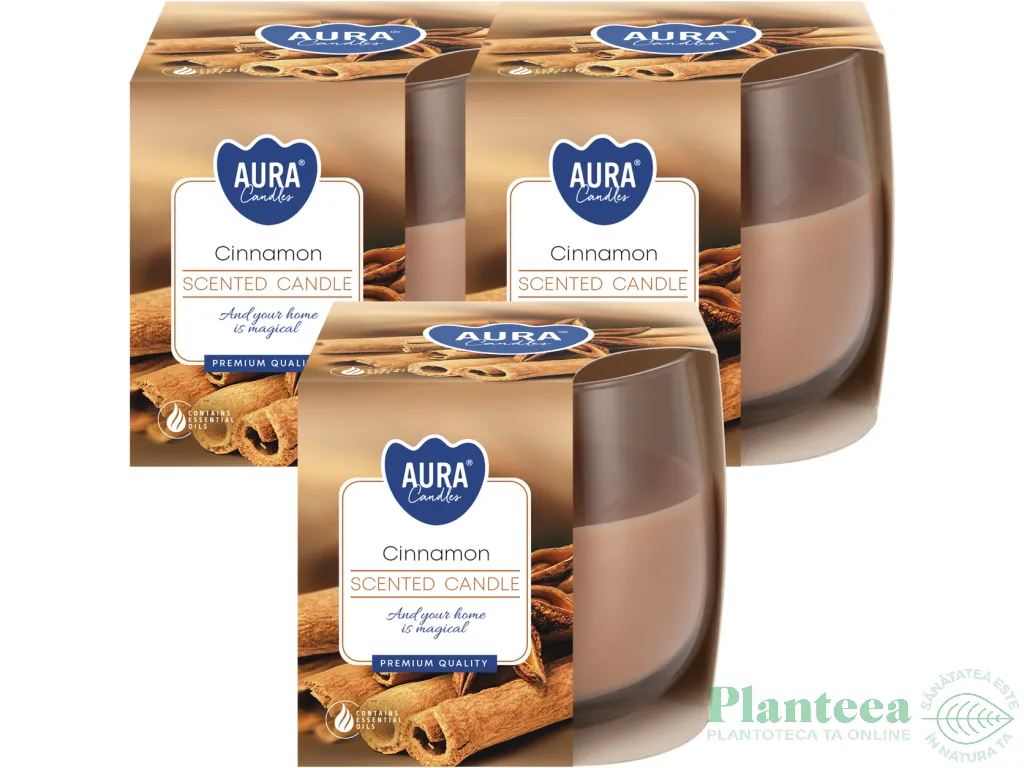Set 3x Lumanari parfumate pahar 24h scortisoara 130g - AURA