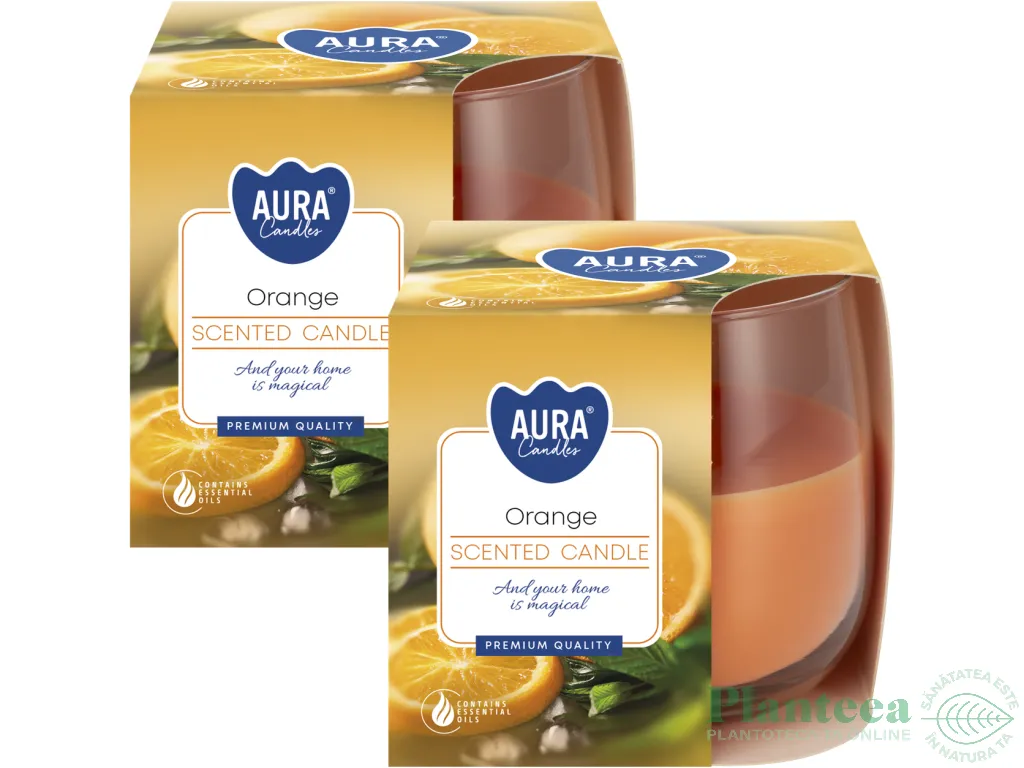 Set 2x Lumanari parfumate pahar 24h portocala 130g - AURA