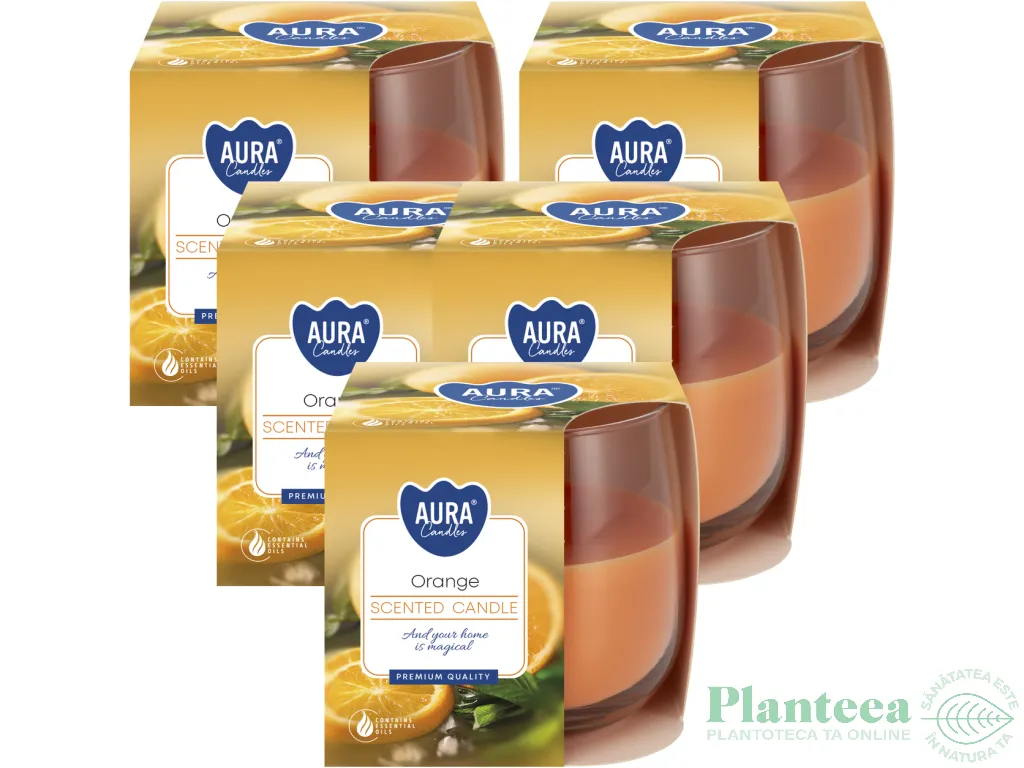Set 5x Lumanari parfumate pahar 24h portocala 130g - AURA
