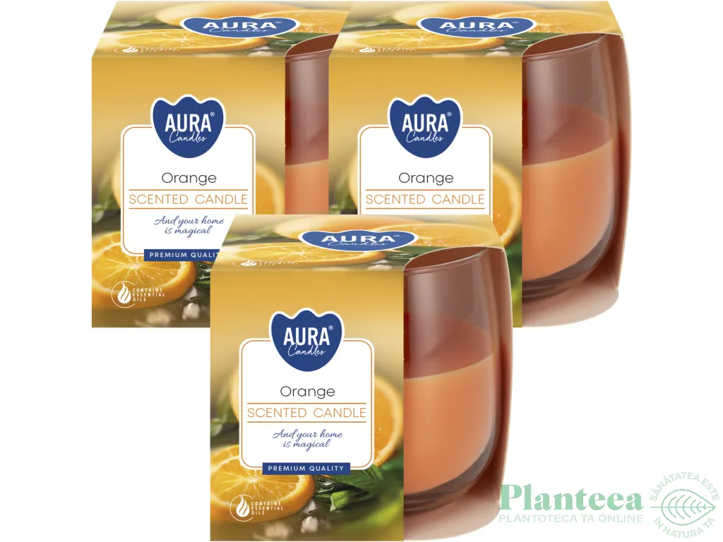 Set 3x Lumanari parfumate pahar 24h portocala 130g - AURA