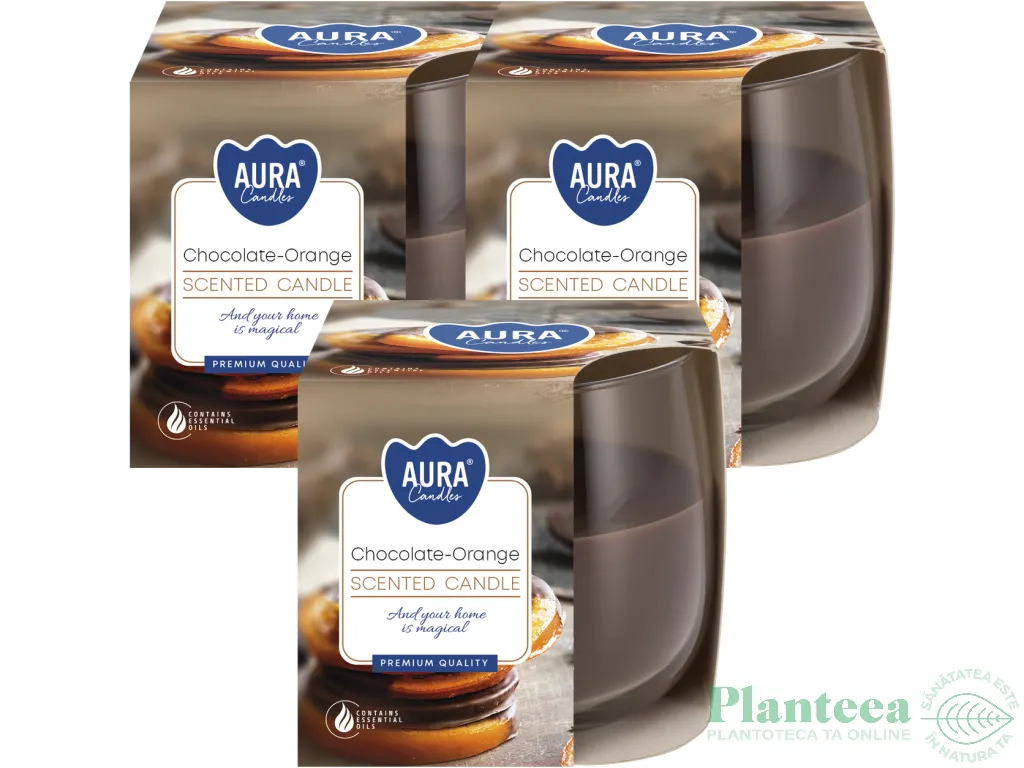 Set 3x Lumanari parfumate pahar 24h ciocolata orange 130g - AURA