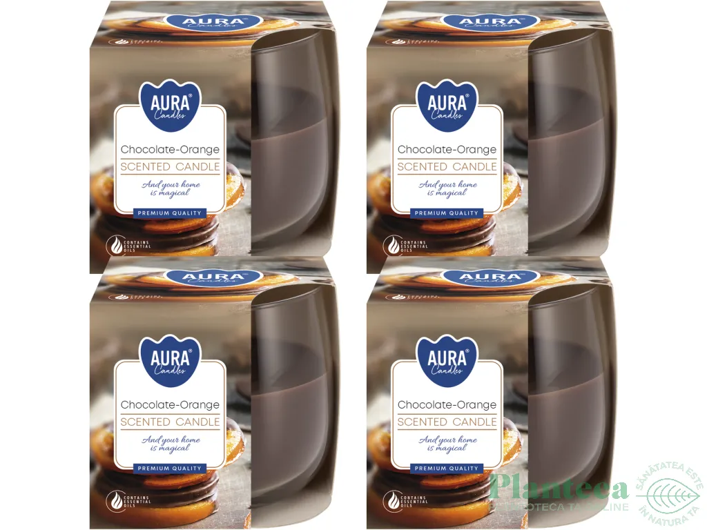 Set 4x Lumanari parfumate pahar 24h ciocolata orange 130g - AURA