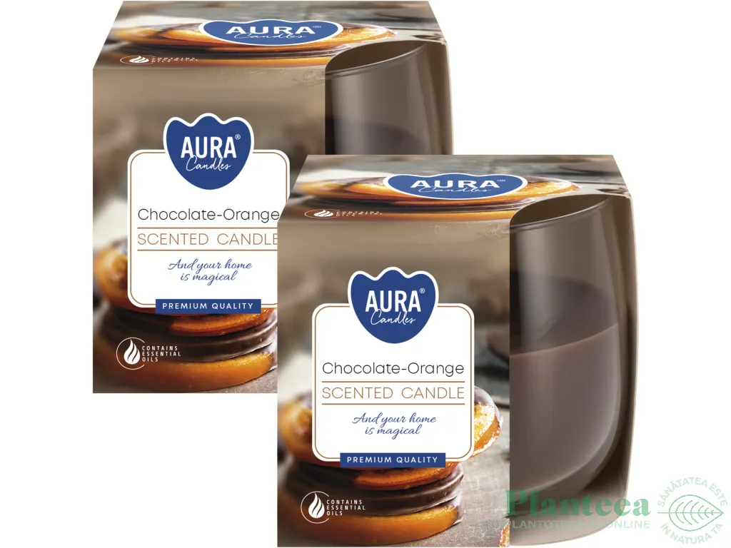 Set 2x Lumanari parfumate pahar 24h ciocolata orange 130g - AURA
