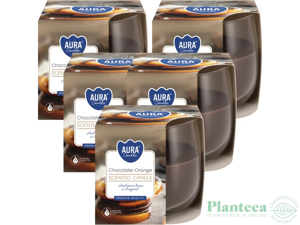 Set 5x Lumanari parfumate pahar 24h ciocolata orange 130g - AURA