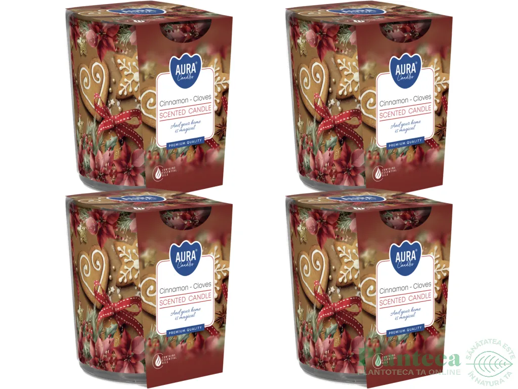 Set 4x Lumanari parfumate pahar imprimat 22h cinnamon cloves 100g - AURA