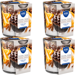 Set 4x Lumanari parfumate pahar imprimat 22h ciocolata orange 100g - AURA