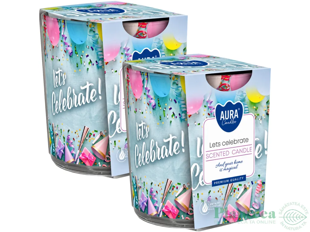 Set 2x Lumanari parfumate pahar imprimat 22h Let's celebrate 100g - AURA