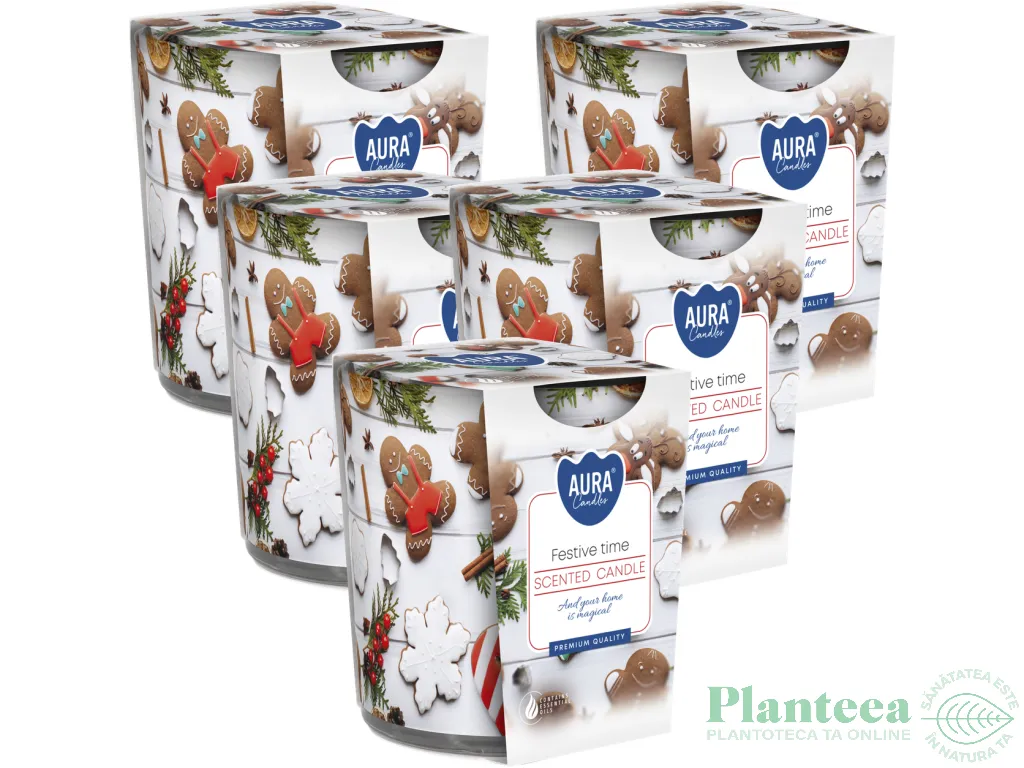 Set 5x Lumanari parfumate pahar imprimat 22h Festive Time 100g - AURA