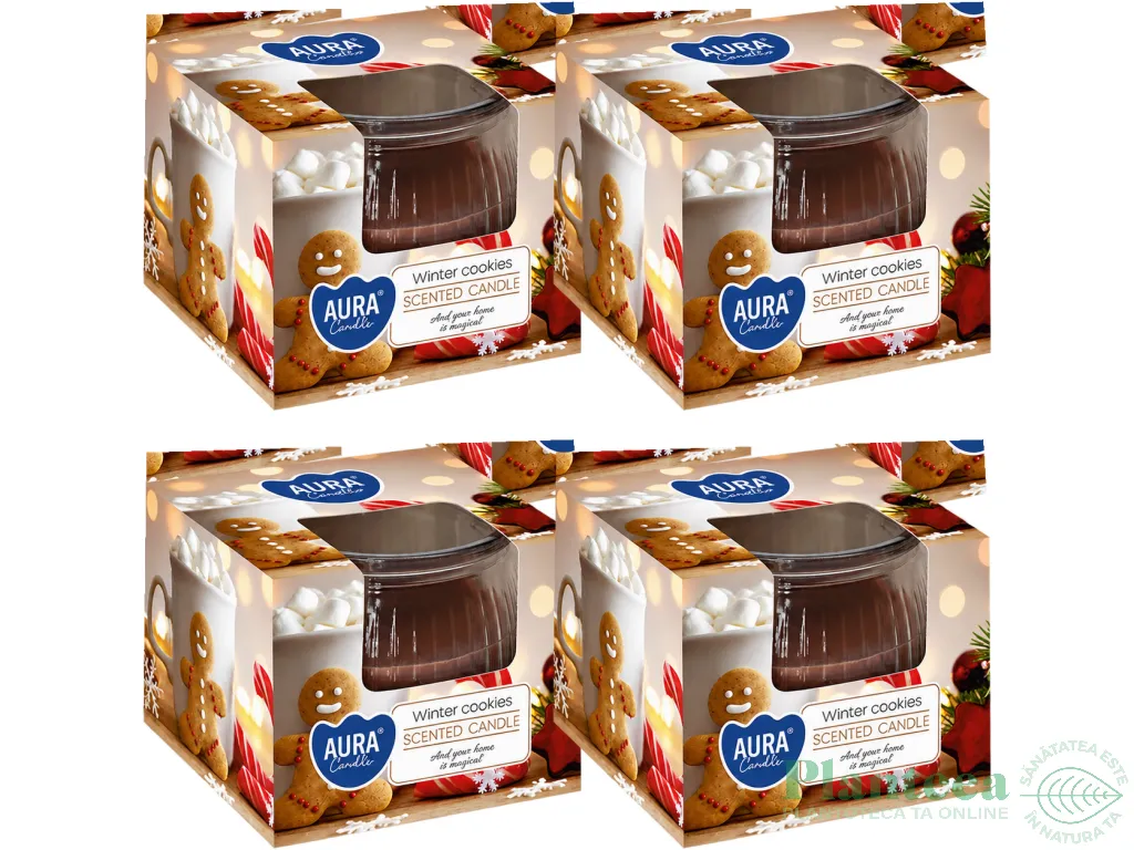Set 4x Lumanari parfumate pahar 18h Winter cookies 80g - AURA
