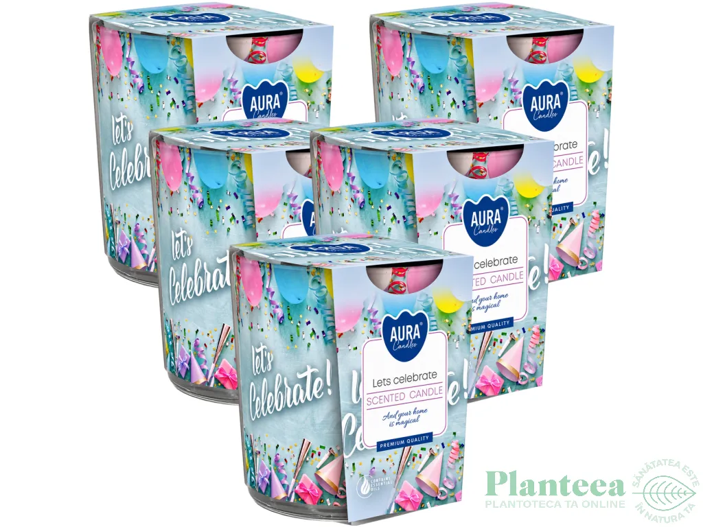 Set 5x Lumanari parfumate pahar imprimat 22h Let's celebrate 100g - AURA