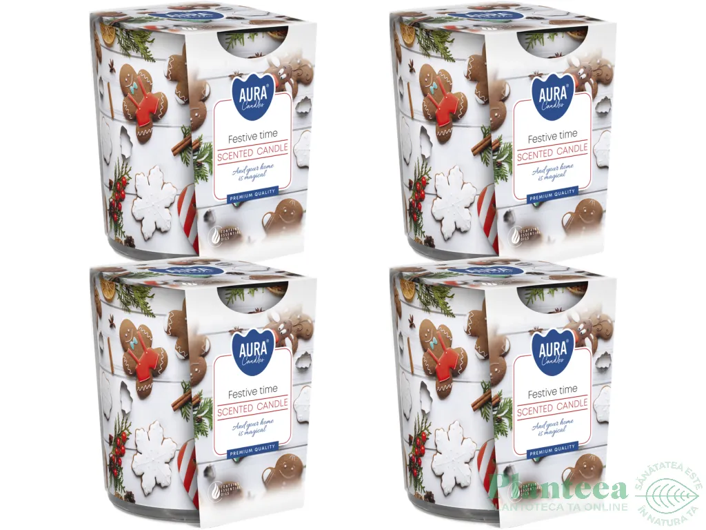 Set 4x Lumanari parfumate pahar imprimat 22h Festive Time 100g - AURA