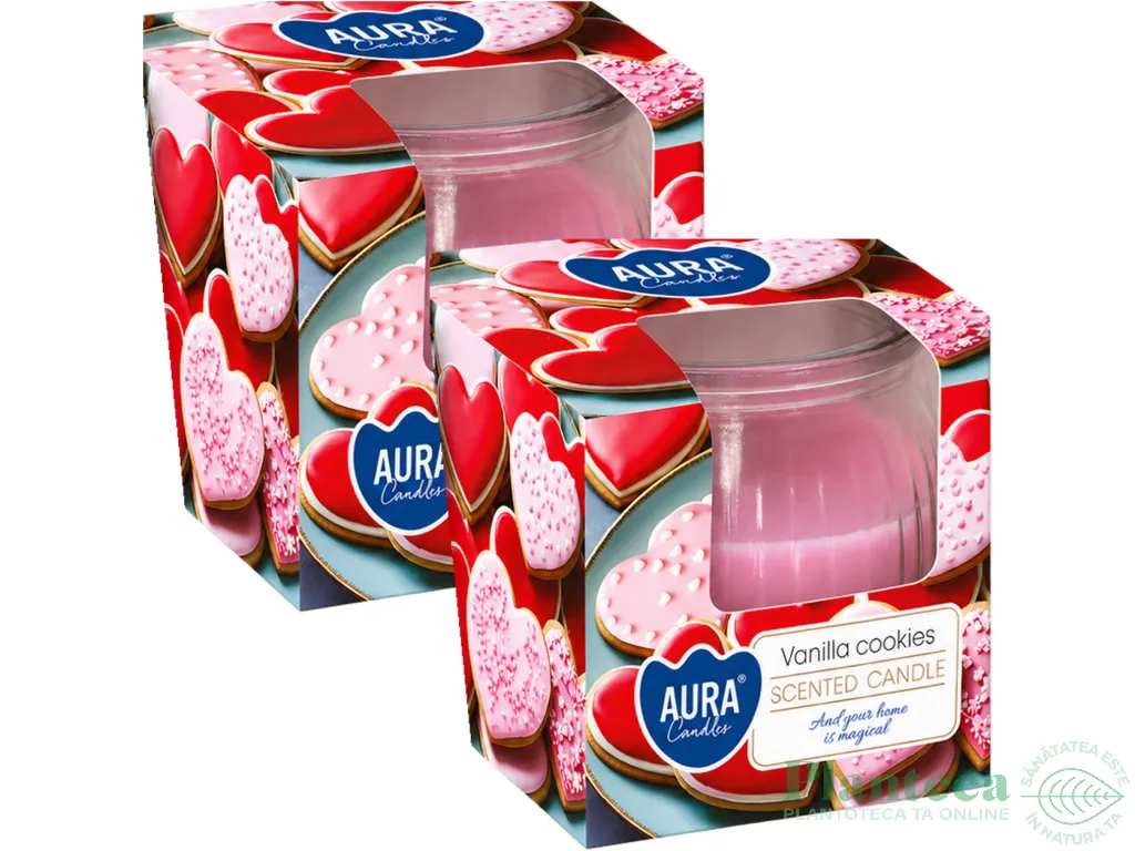 Set 2x Lumanari parfumate pahar 18h prajituri vanilie 80g - AURA