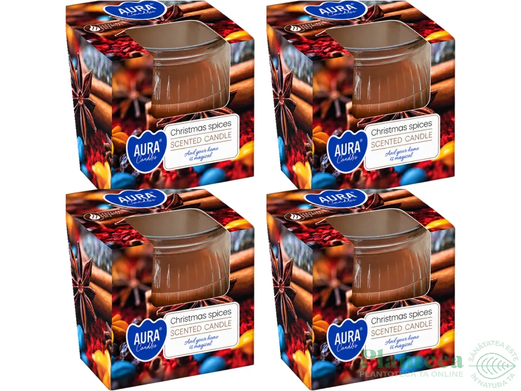 Set 4x Lumanari parfumate pahar 18h Christmas spices 80g - AURA