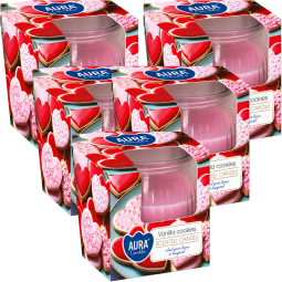 Set 5x Lumanari parfumate pahar 18h prajituri vanilie 80g - AURA