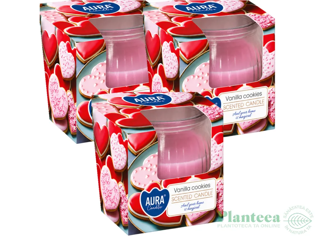 Set 3x Lumanari parfumate pahar 18h prajituri vanilie 80g - AURA