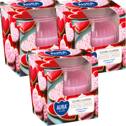 Set 3x Lumanari parfumate pahar 18h prajituri vanilie 80g - AURA