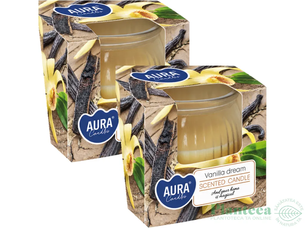 Set 2x Lumanari parfumate pahar 18h Vanilla Dream 80g - AURA