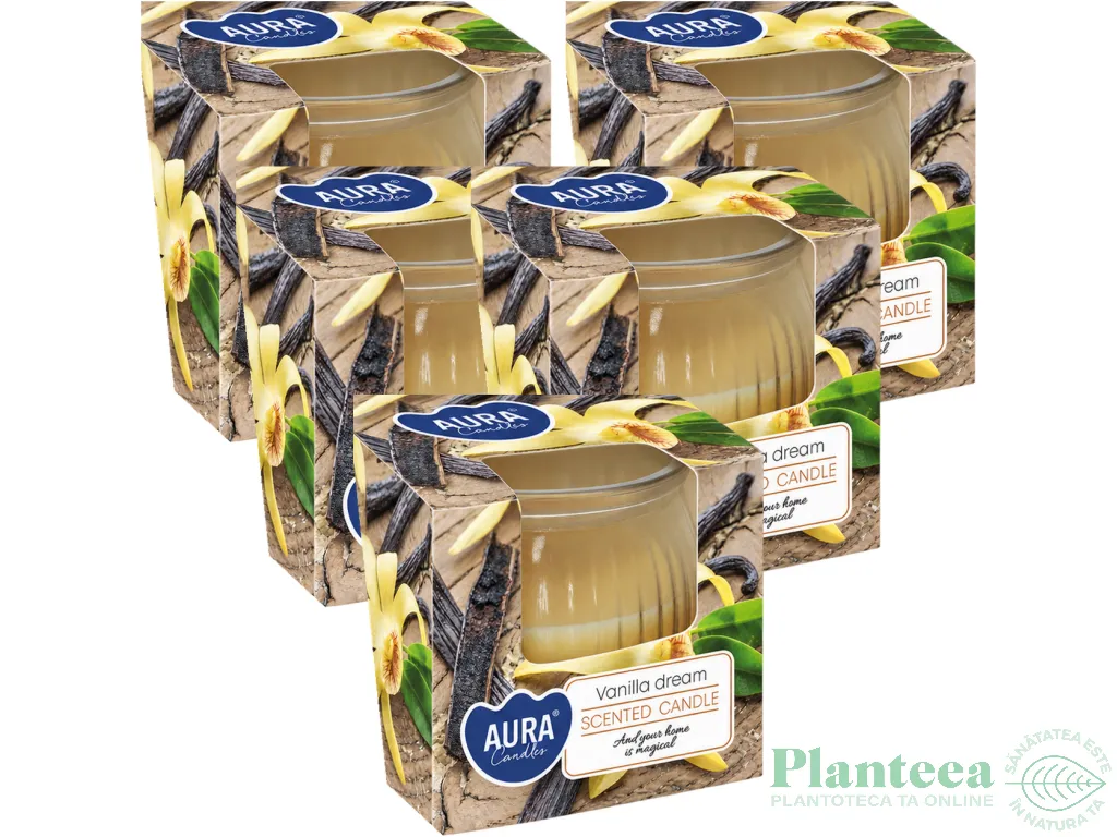 Set 5x Lumanari parfumate pahar 18h Vanilla Dream 80g - AURA