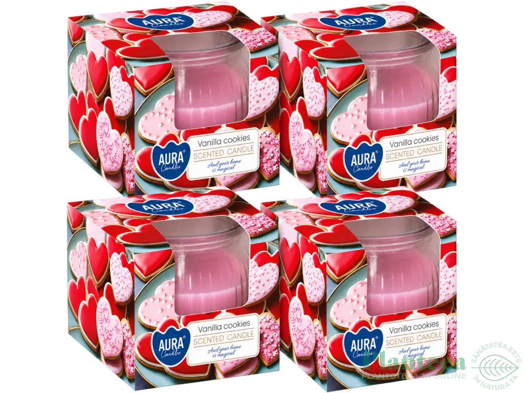 Set 4x Lumanari parfumate pahar 18h prajituri vanilie 80g - AURA